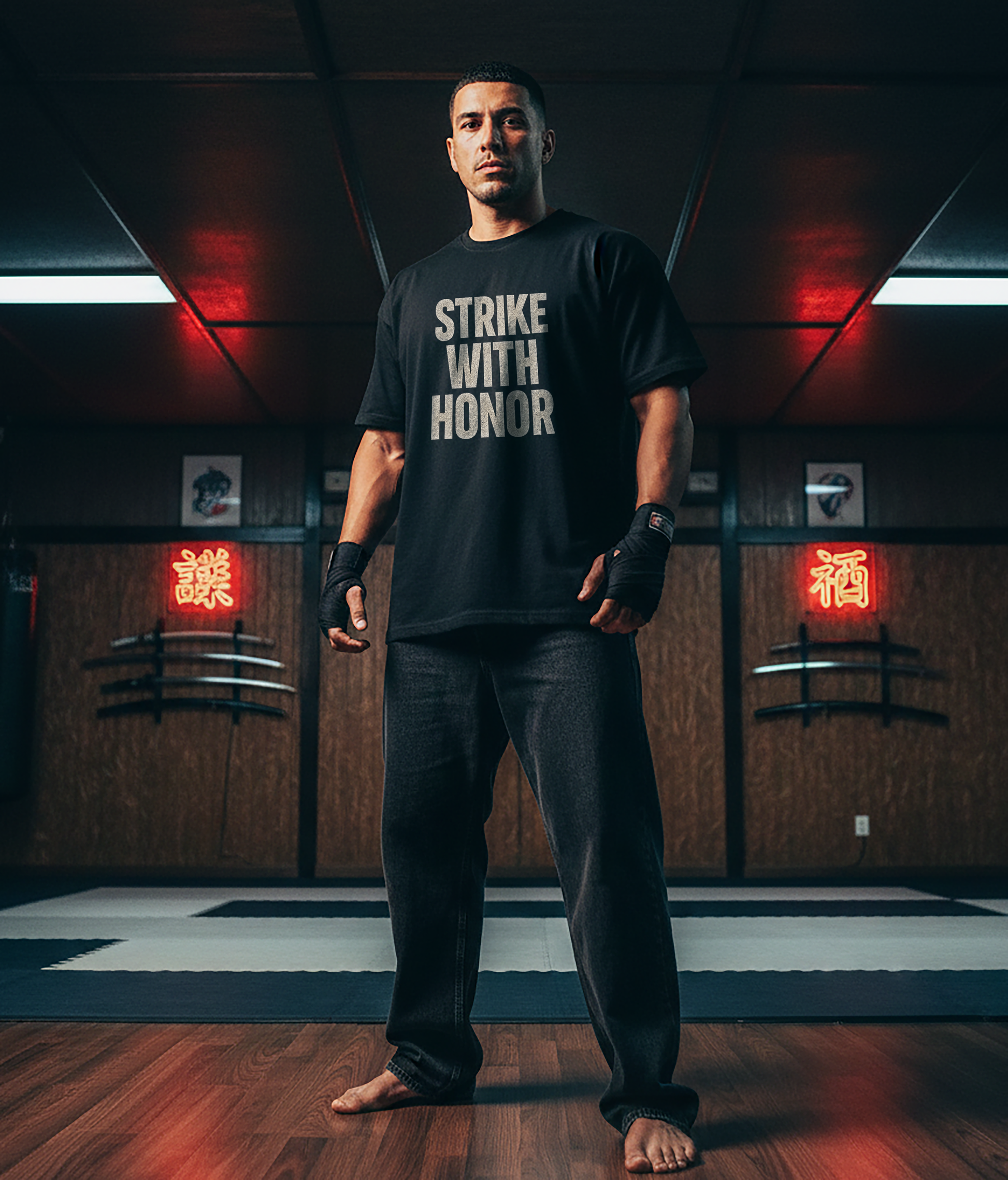 Karate Strike With Honor - Mens Black Tee