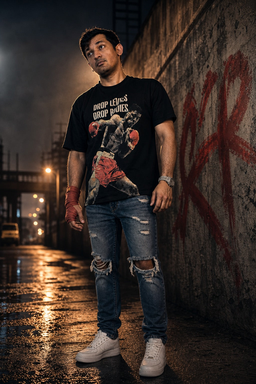 Boxing Muhammad Ali "Drop Levels Drop Bodies" - Men's Black Tee