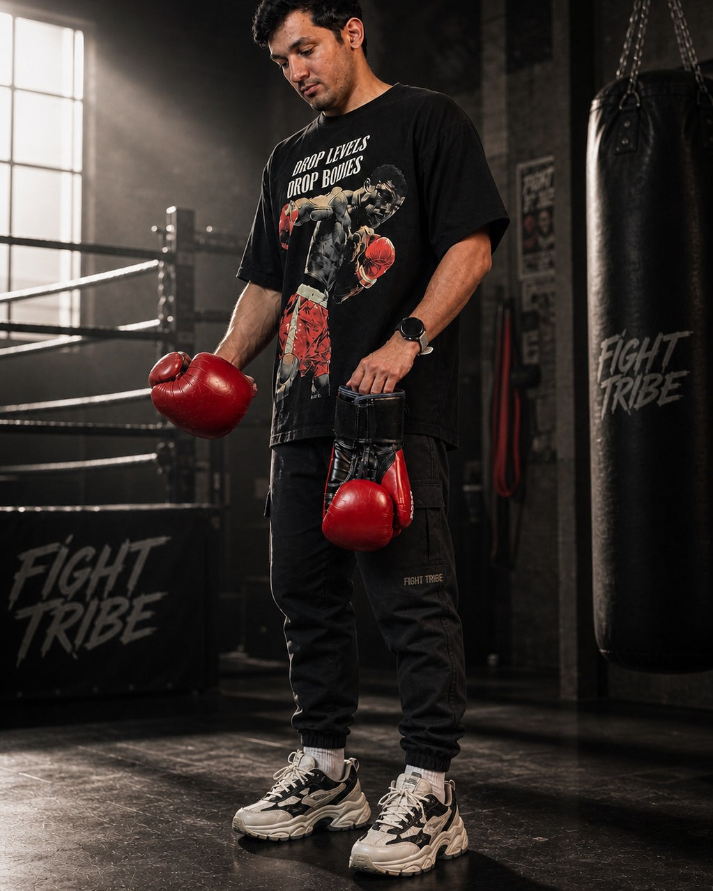Boxing Muhammad Ali "Drop Levels Drop Bodies" - Men's Black Tee