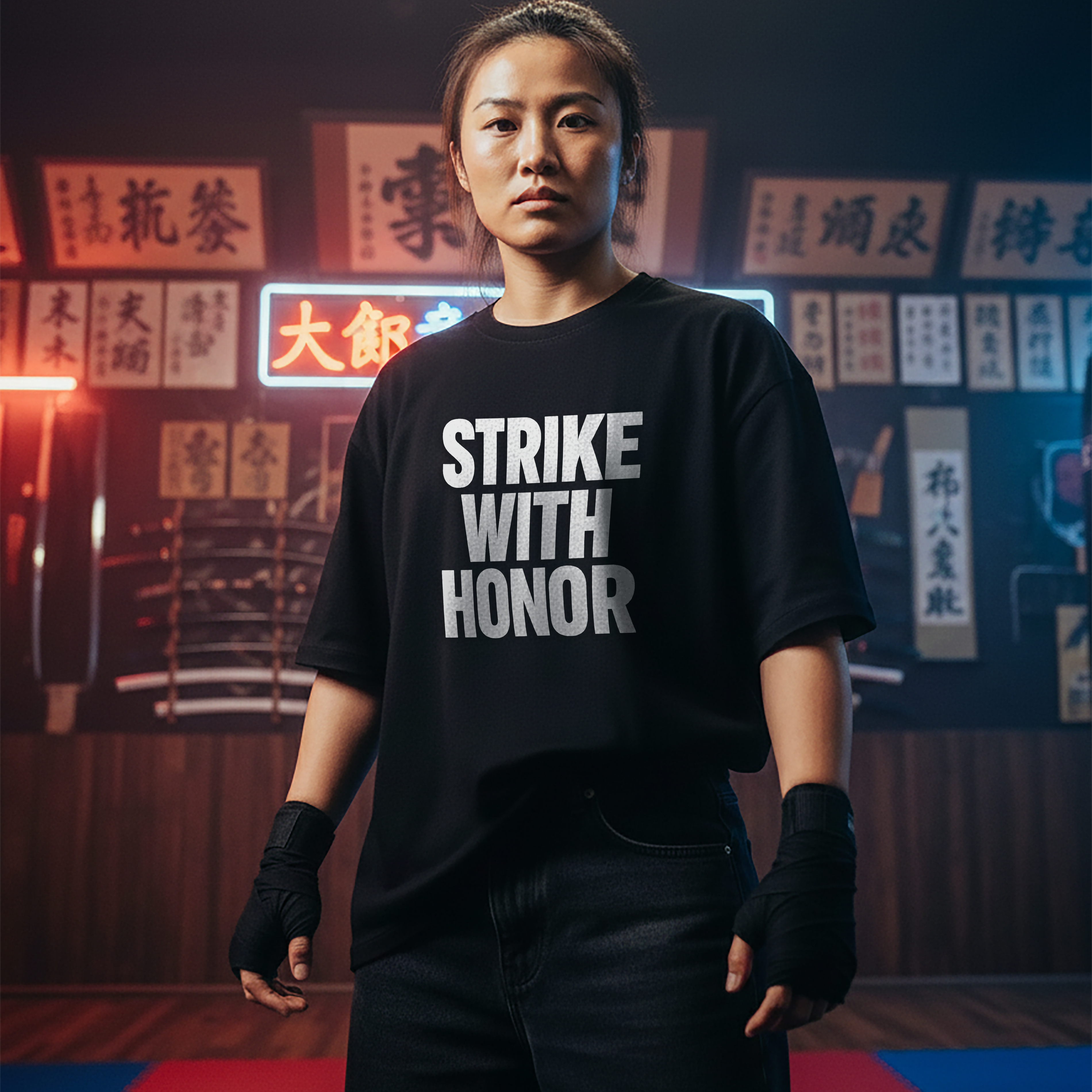 Karate Strike With Honor - Womens Black Tee