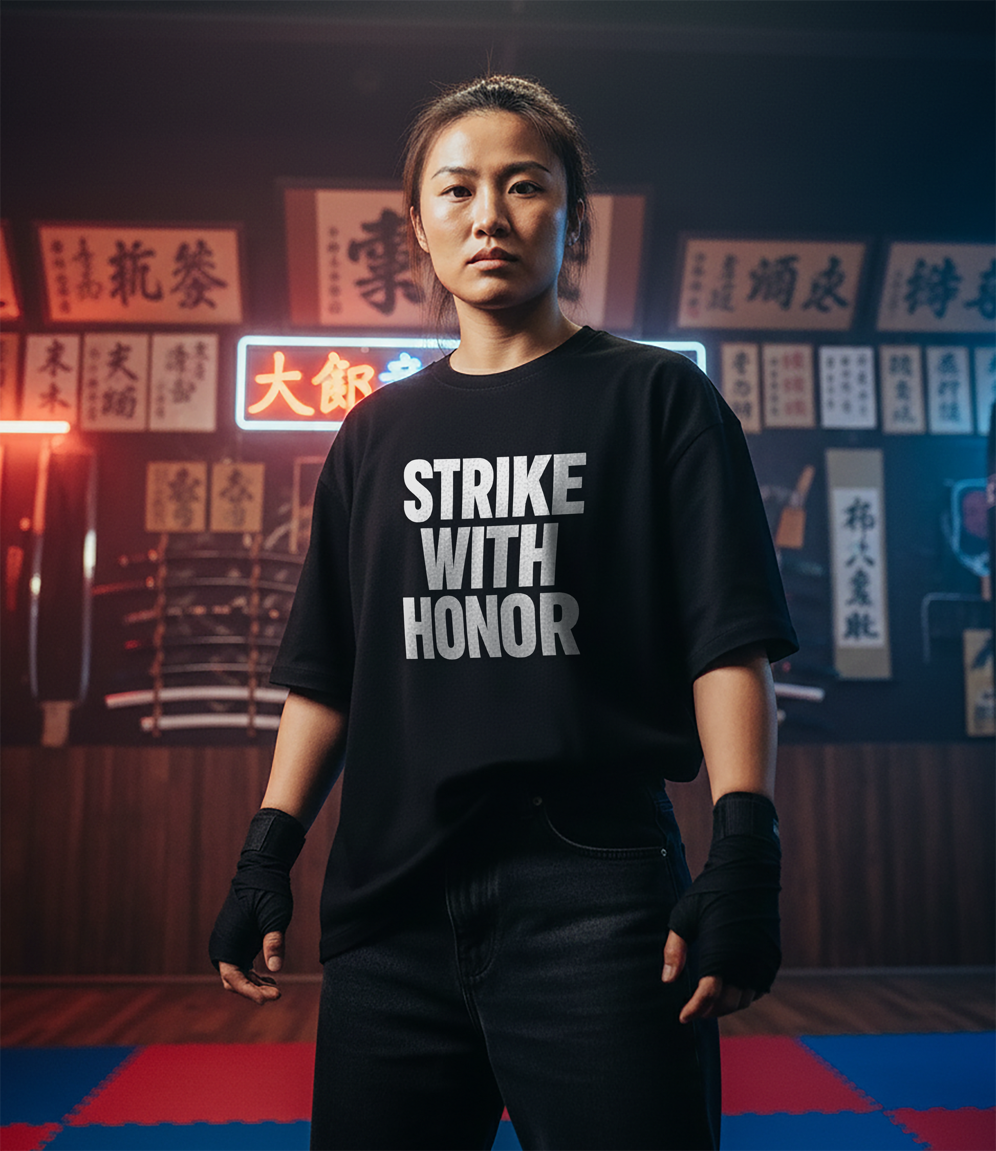 Karate Strike With Honor - Womens Black Tee