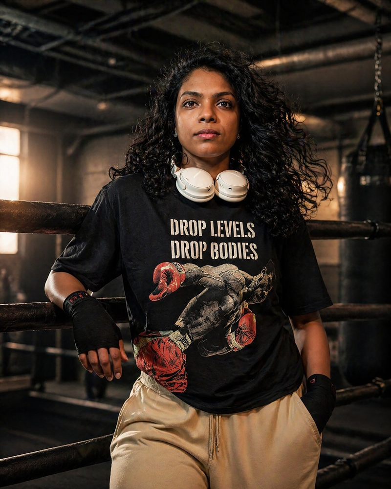 Boxing Muhammad Ali "Drop Levels Drop Bodies" - Women's Black Tee