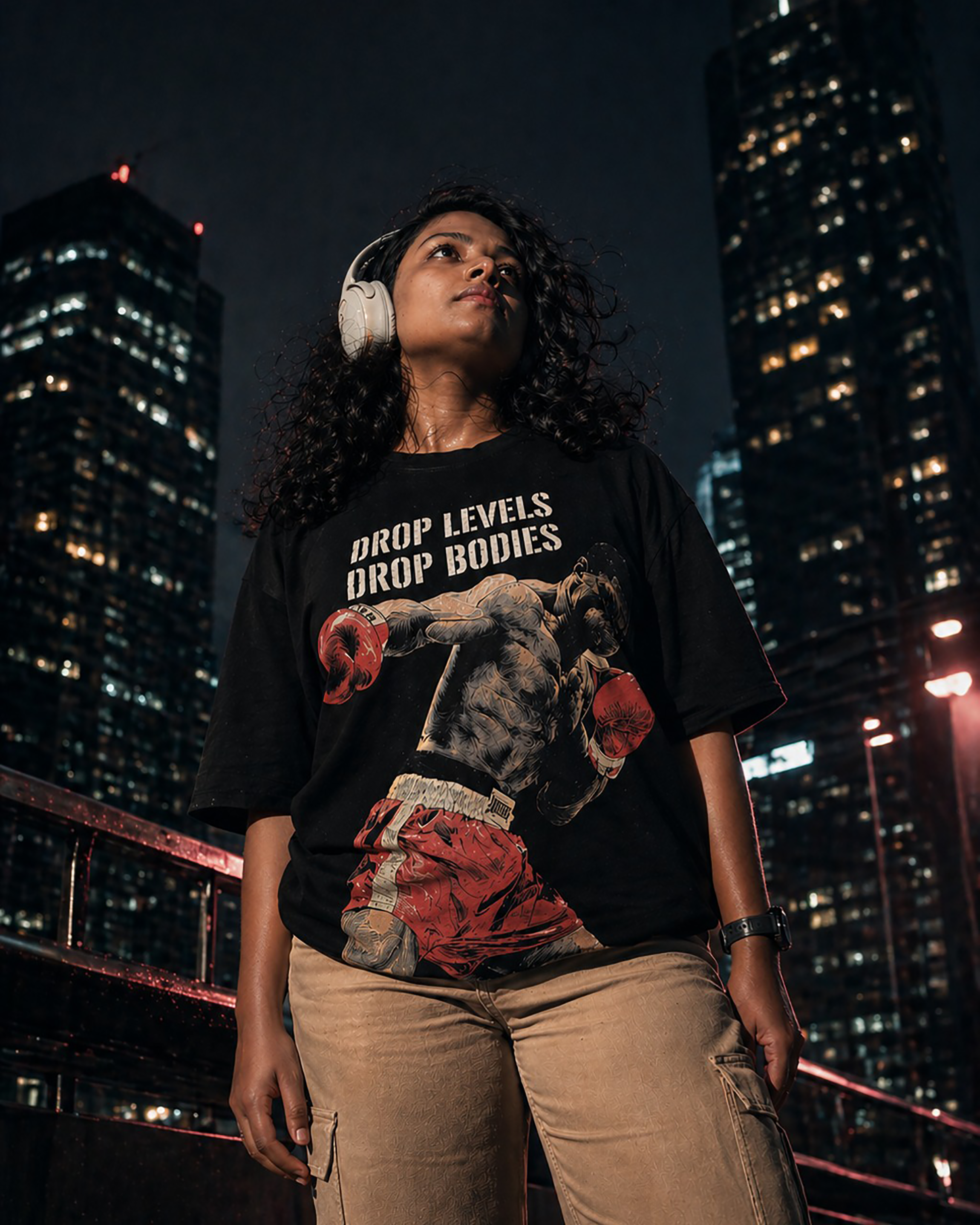Boxing Muhammad Ali "Drop Levels Drop Bodies" - Women's Black Tee