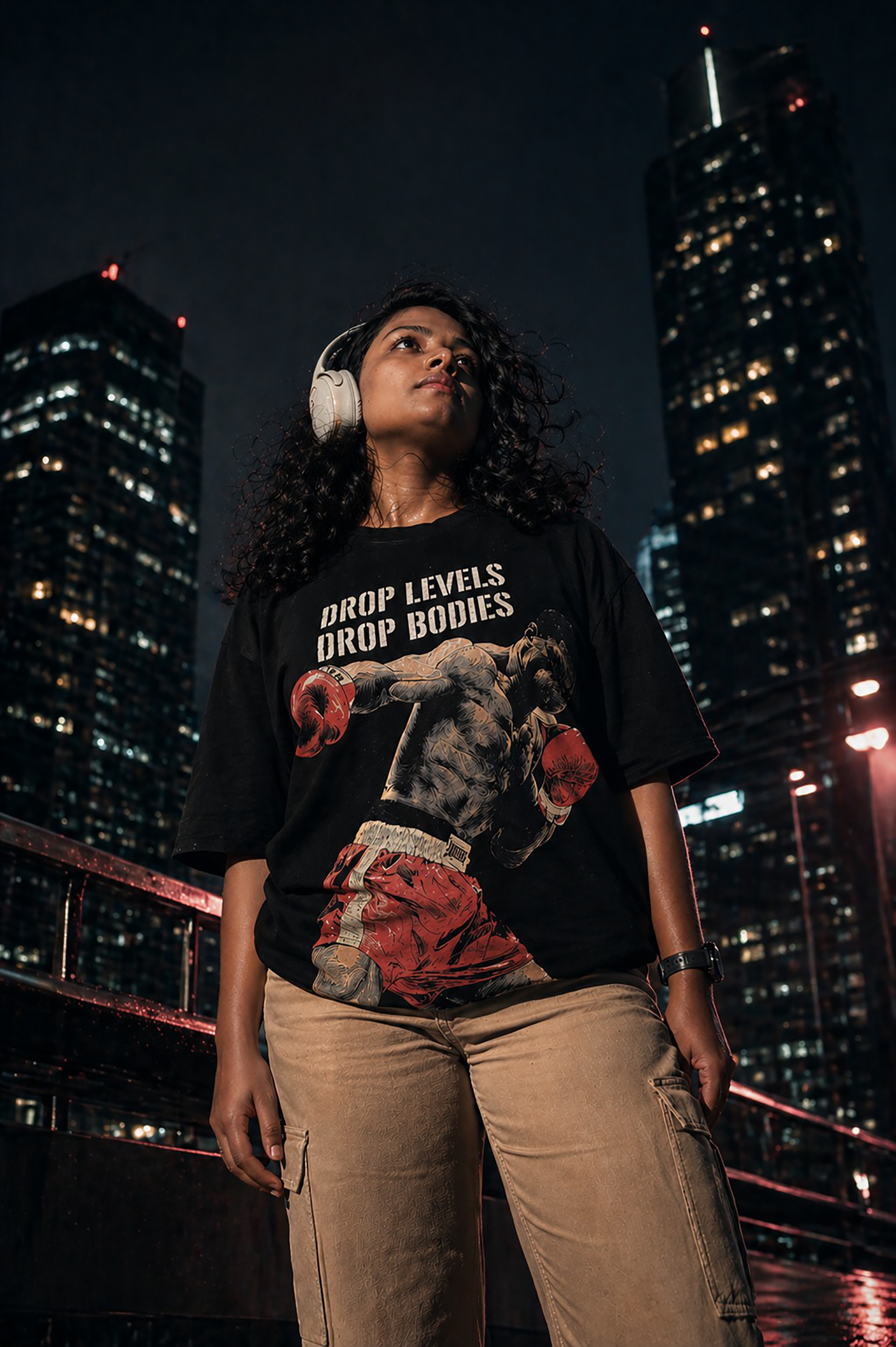 Boxing Muhammad Ali "Drop Levels Drop Bodies" - Women's Black Tee