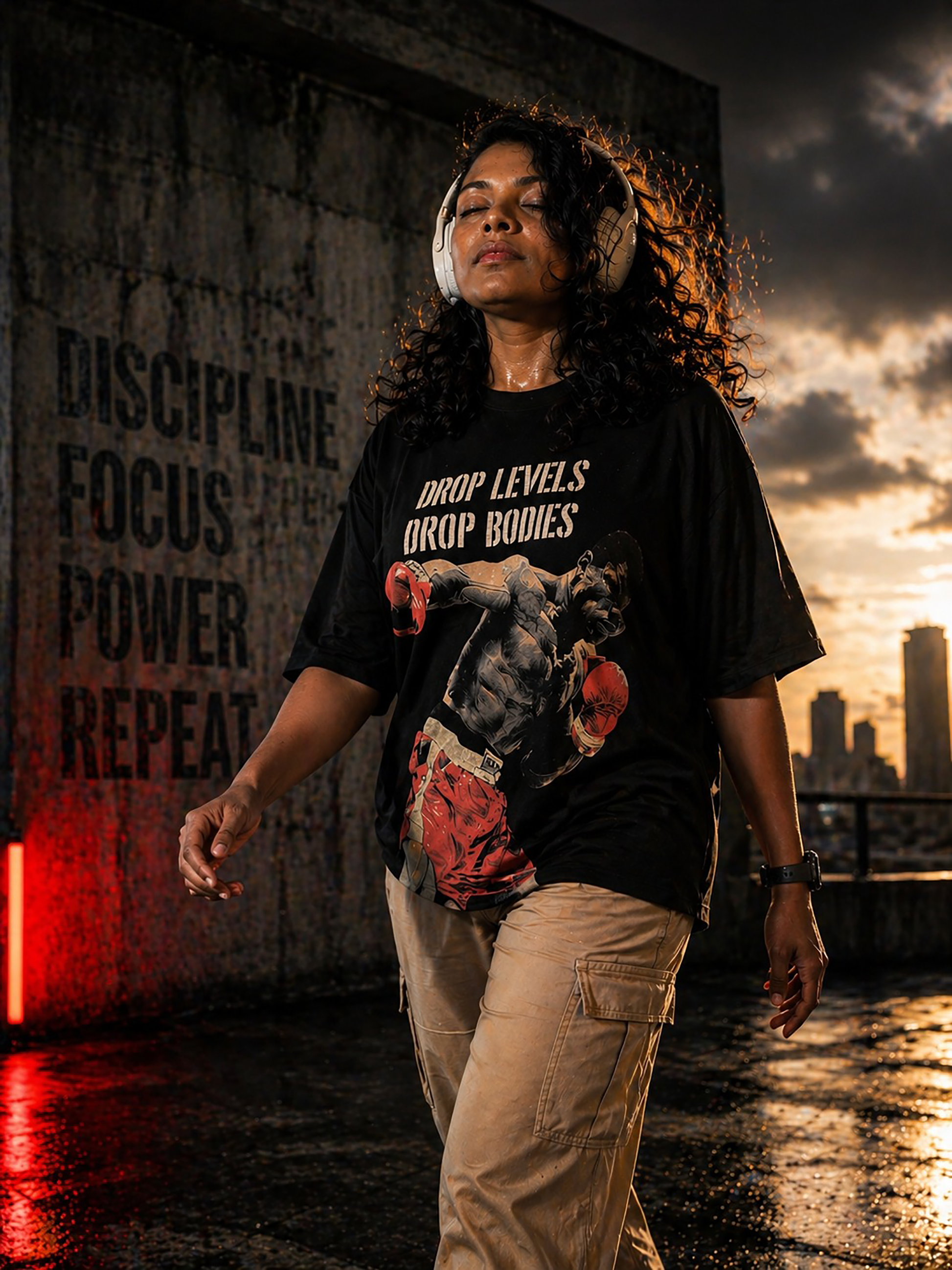 Boxing Muhammad Ali "Drop Levels Drop Bodies" - Women's Black Tee